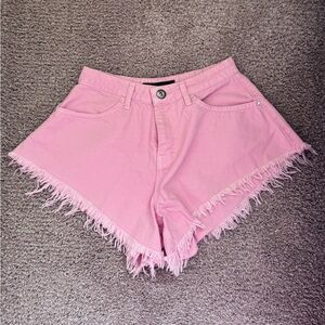 Denim Shorts Pink High Waisted Hem Size 27”